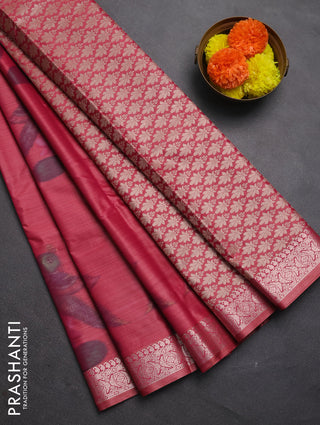 Bangalori silk saree reddish pink shade with allover ikat weaves and zari woven border
