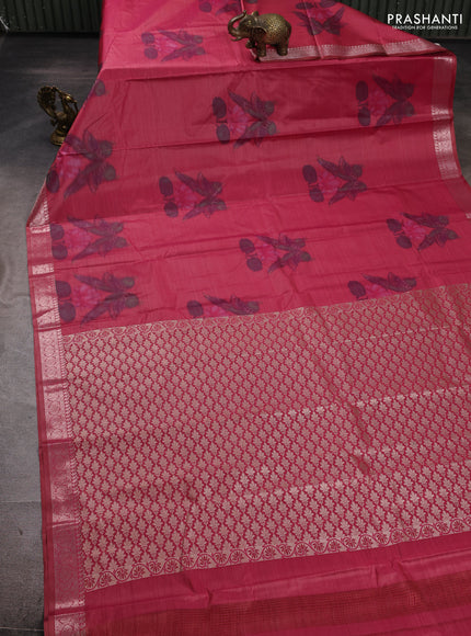 Bangalori silk saree reddish pink shade with allover ikat weaves and zari woven border