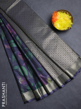 Bangalori silk saree dark navy blue with allover ikat weaves and zari woven border