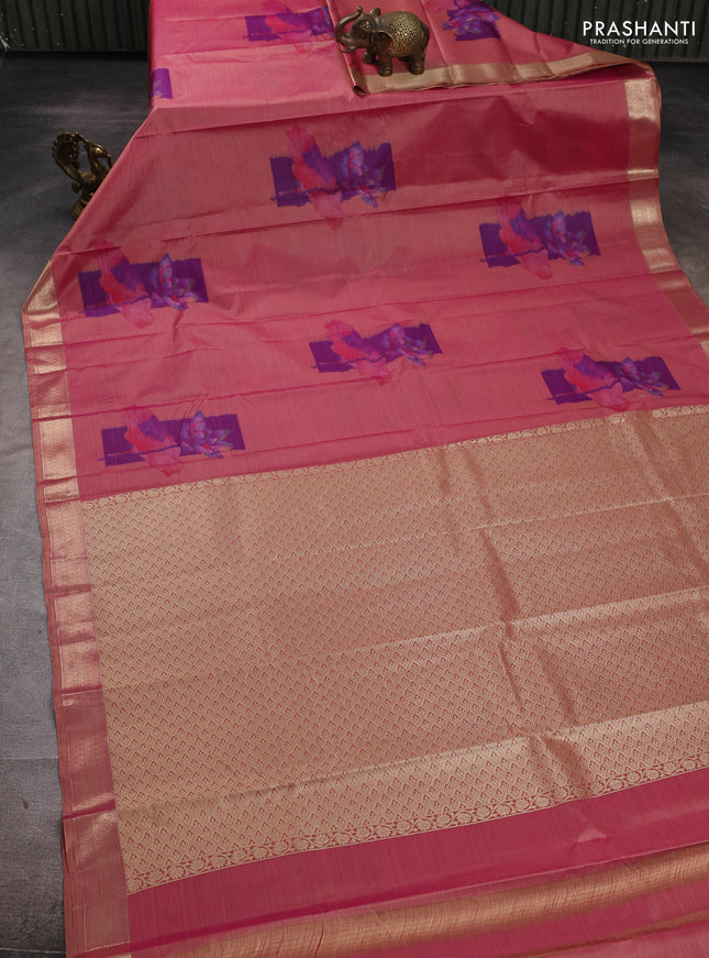 Bangalori silk saree dual shade of pink with allover ikat weaves and zari woven border