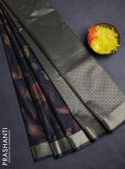 Bangalori silk saree black with allover ikat weaves and zari woven border