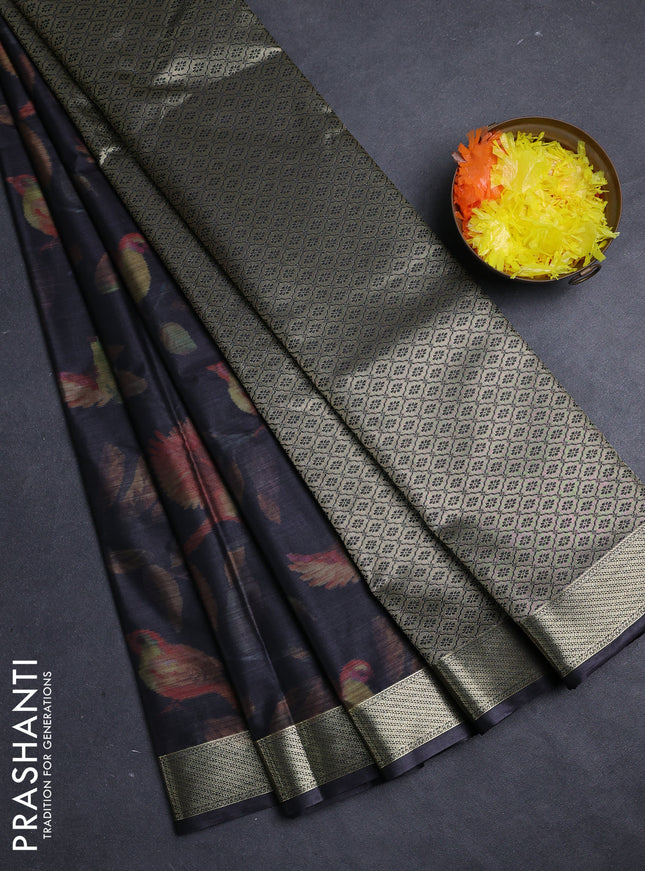 Bangalori silk saree black with allover ikat weaves and zari woven border