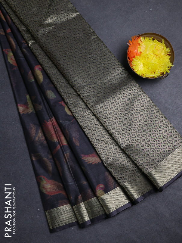 Bangalori silk saree black with allover ikat weaves and zari woven border