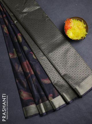 Bangalori silk saree black with allover ikat weaves and zari woven border