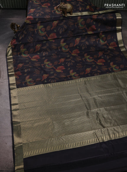 Bangalori silk saree black with allover ikat weaves and zari woven border