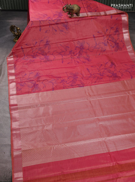 Bangalori silk saree red shade with allover ikat weaves and zari woven border