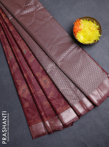 Bangalori silk saree maroon with allover ikat weaves and zari woven border