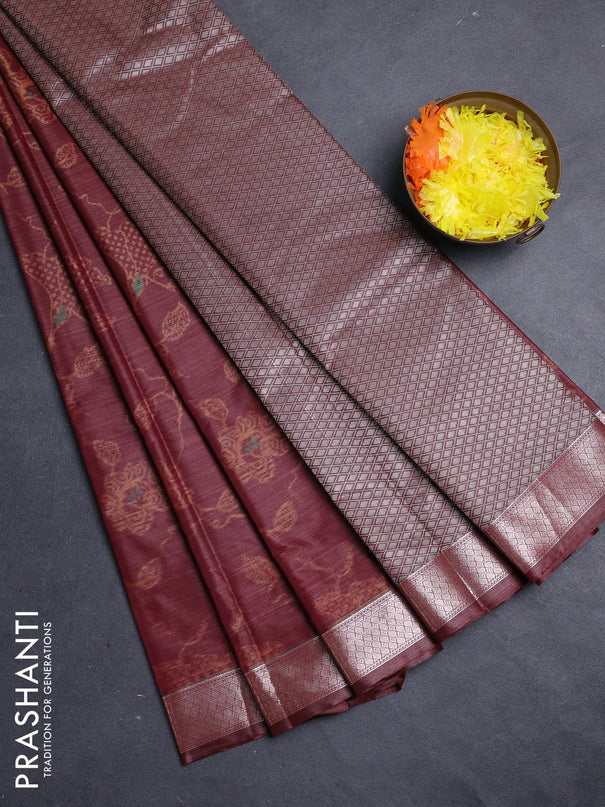 Bangalori silk saree maroon with allover ikat weaves and zari woven border