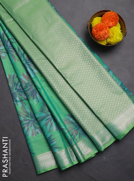 Bangalori silk saree light green with allover ikat weaves and zari woven border