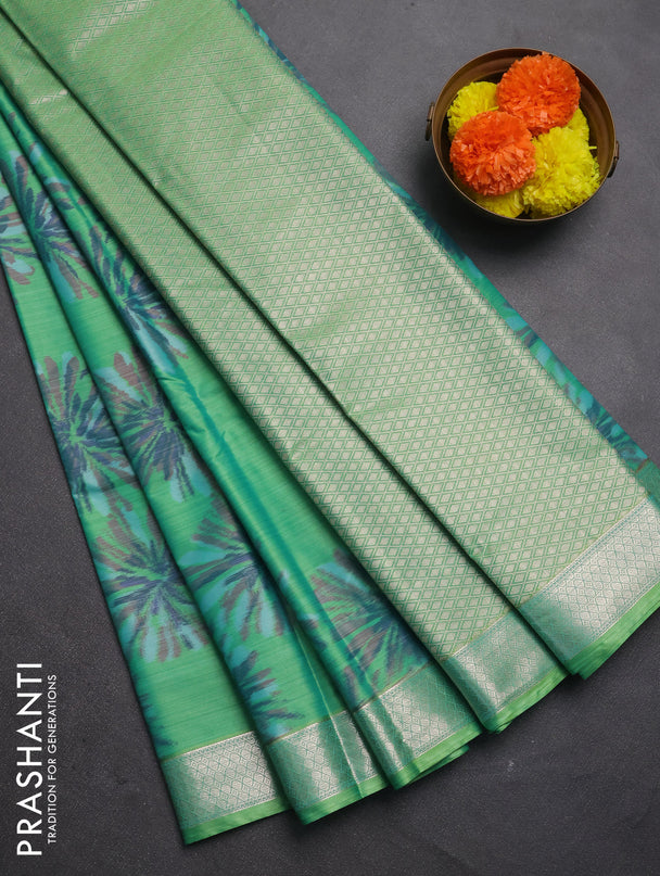 Bangalori silk saree light green with allover ikat weaves and zari woven border