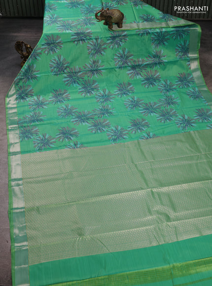 Bangalori silk saree light green with allover ikat weaves and zari woven border