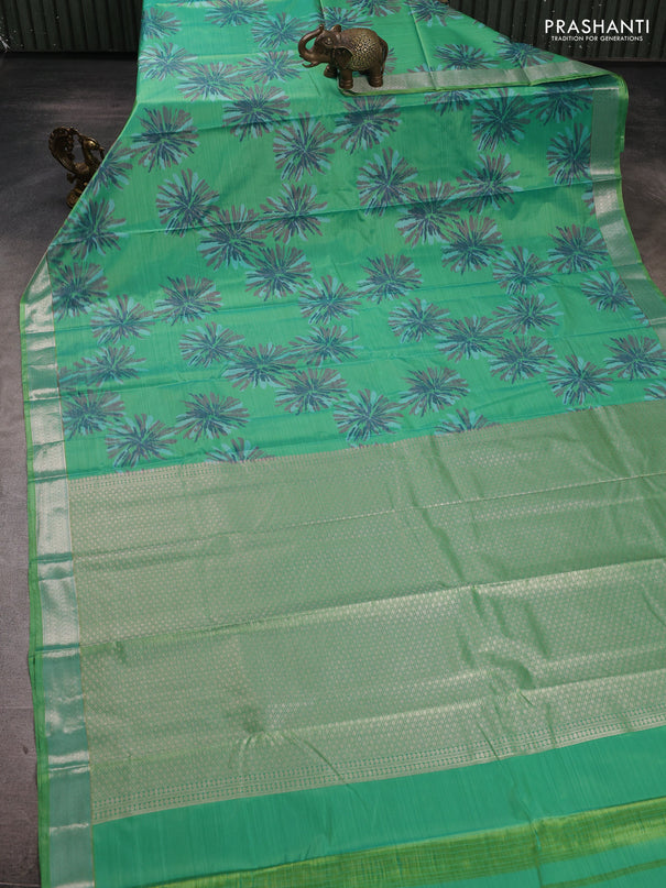Bangalori silk saree light green with allover ikat weaves and zari woven border