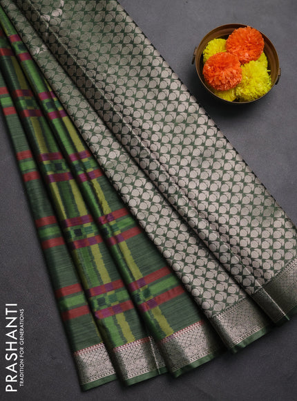 Bangalori silk saree sap green with allover ikat weaves and zari woven border