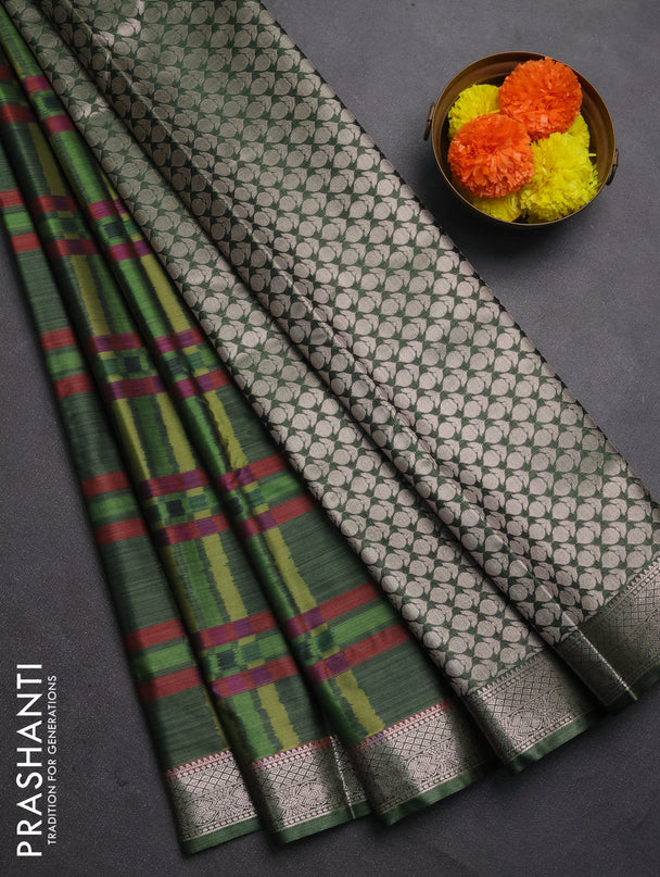 Bangalori silk saree sap green with allover ikat weaves and zari woven border