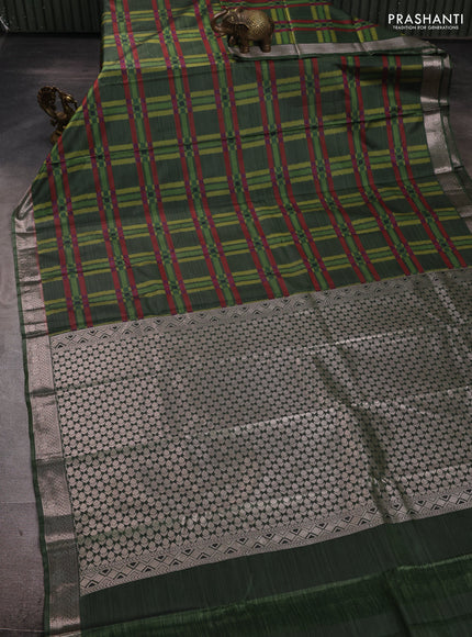Bangalori silk saree sap green with allover ikat weaves and zari woven border