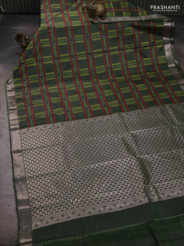 Bangalori silk saree sap green with allover ikat weaves and zari woven border