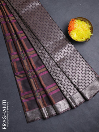 Bangalori silk saree brown with allover ikat weaves and zari woven border