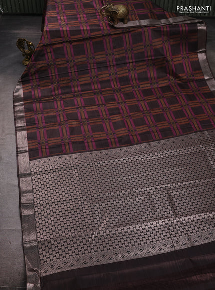 Bangalori silk saree brown with allover ikat weaves and zari woven border