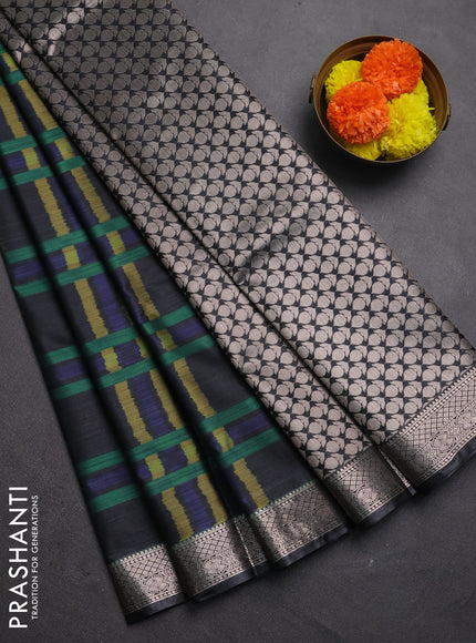 Bangalori silk saree elephant grey with allover ikat weaves and zari woven border