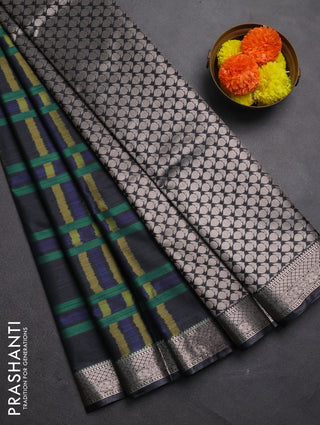 Bangalori silk saree elephant grey with allover ikat weaves and zari woven border