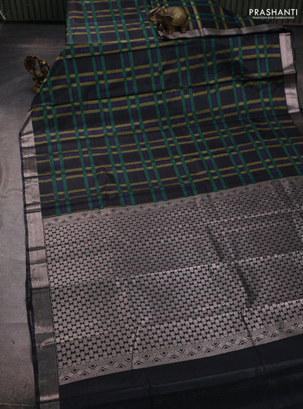 Bangalori silk saree elephant grey with allover ikat weaves and zari woven border