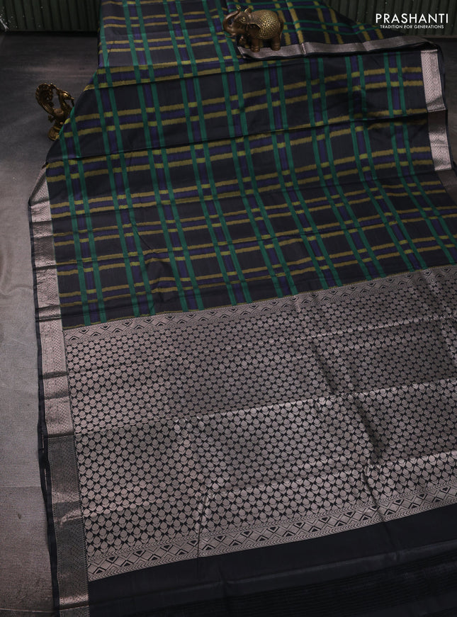 Bangalori silk saree elephant grey with allover ikat weaves and zari woven border