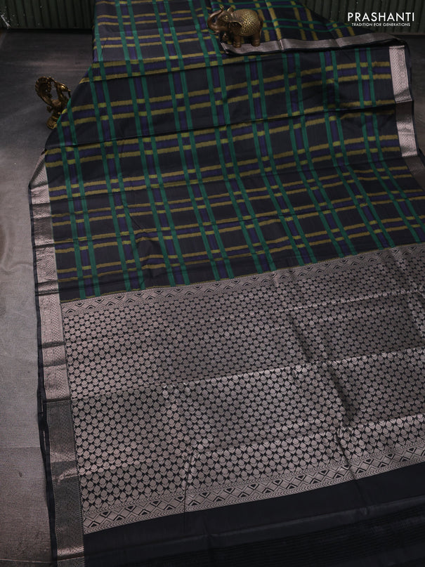 Bangalori silk saree elephant grey with allover ikat weaves and zari woven border