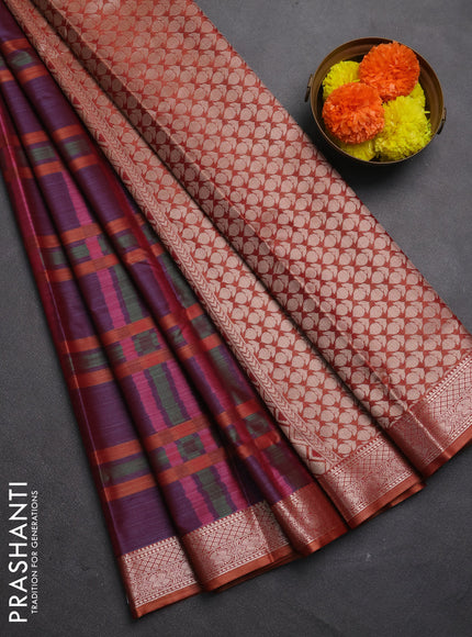 Bangalori silk saree deep purple and rust shade with allover ikat weaves and zari woven border