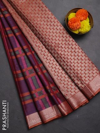 Bangalori silk saree deep purple and rust shade with allover ikat weaves and zari woven border