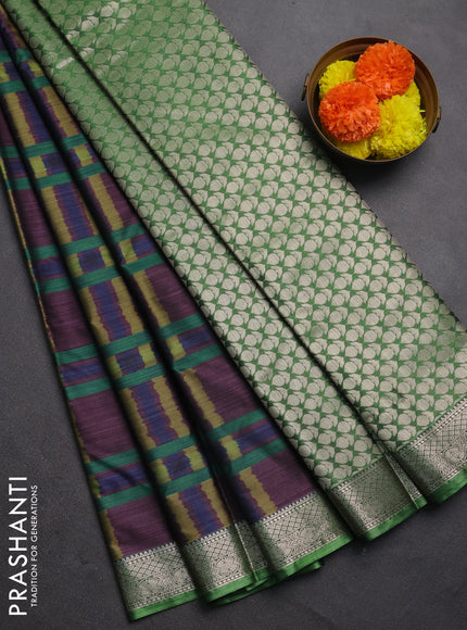 Bangalori silk saree wine shade and green with allover ikat weaves and zari woven border
