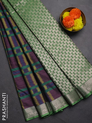 Bangalori silk saree wine shade and green with allover ikat weaves and zari woven border