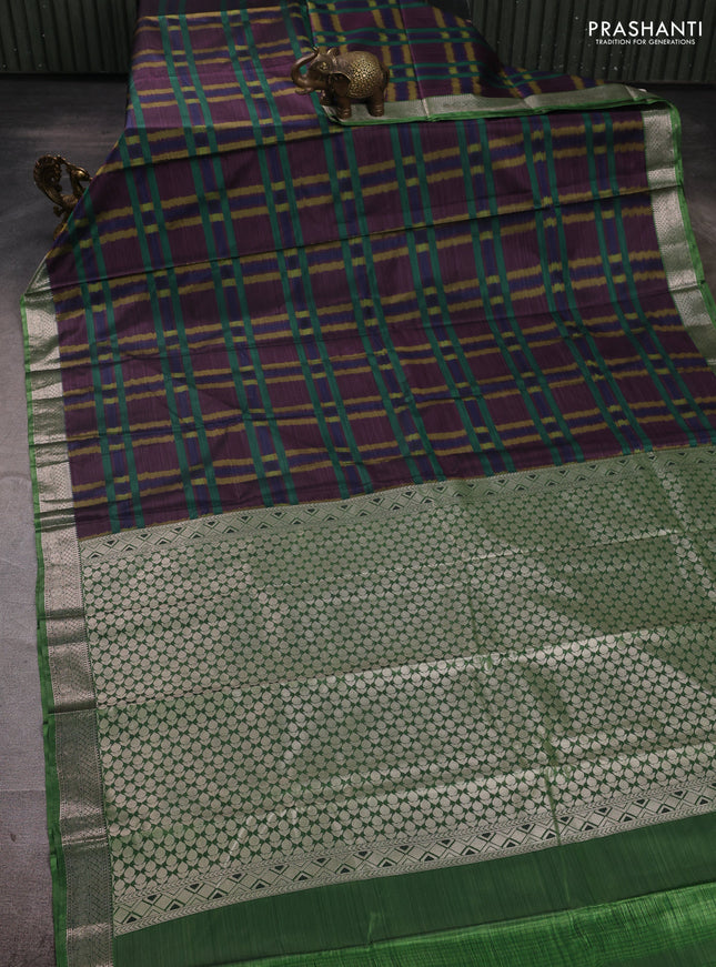Bangalori silk saree wine shade and green with allover ikat weaves and zari woven border