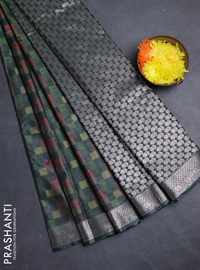 Bangalori silk saree sap green with allover ikat weaves and zari woven border