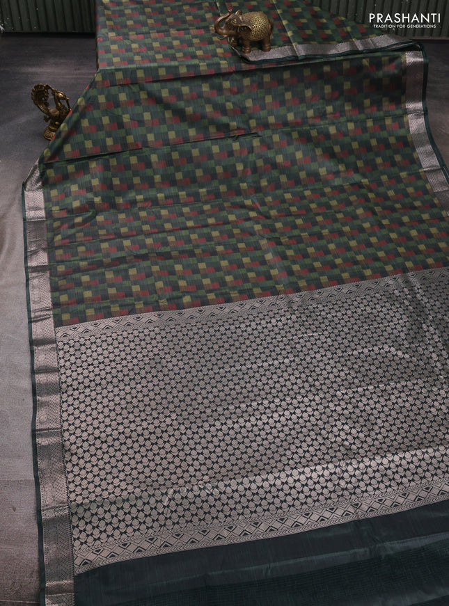 Bangalori silk saree sap green with allover ikat weaves and zari woven border