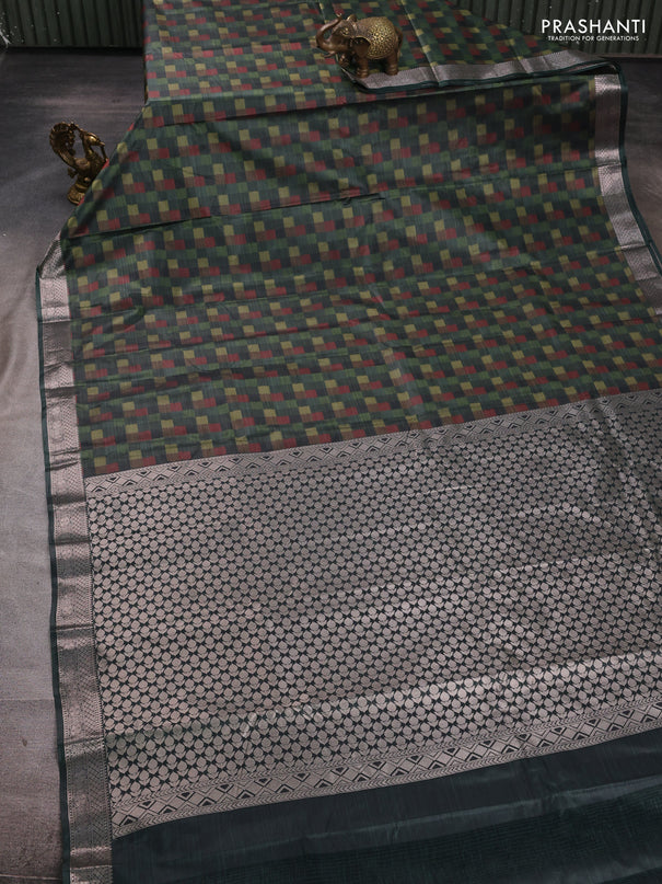 Bangalori silk saree sap green with allover ikat weaves and zari woven border
