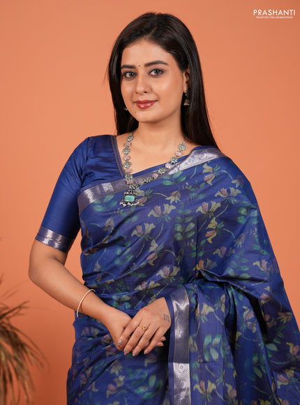 Bangalori silk saree blue with allover ikat weaves and zari woven border