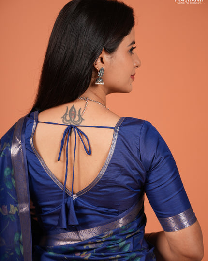 Bangalori silk saree blue with allover ikat weaves and zari woven border