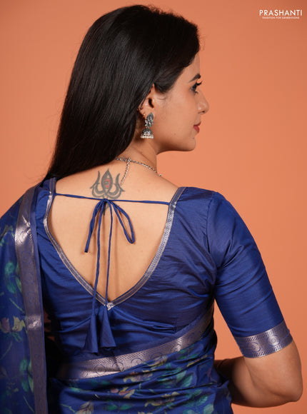 Bangalori silk saree blue with allover ikat weaves and zari woven border