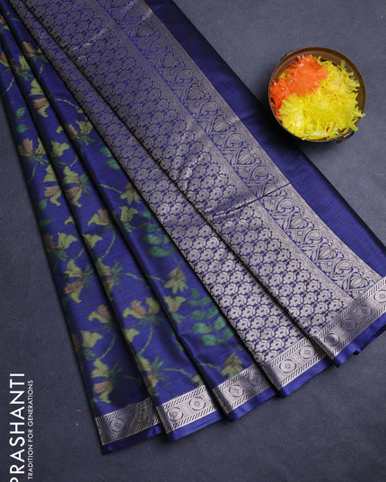 Bangalori silk saree blue with allover ikat weaves and zari woven border