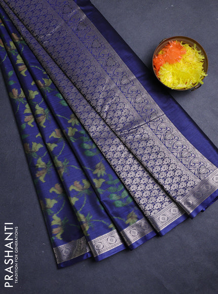 Bangalori silk saree blue with allover ikat weaves and zari woven border