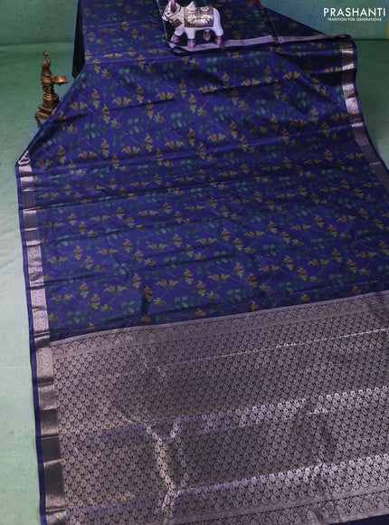 Bangalori silk saree blue with allover ikat weaves and zari woven border