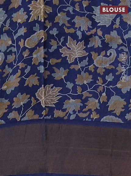 Pure Tussar silk saree teal green and blue with allover zari checked pattern and zari woven border
