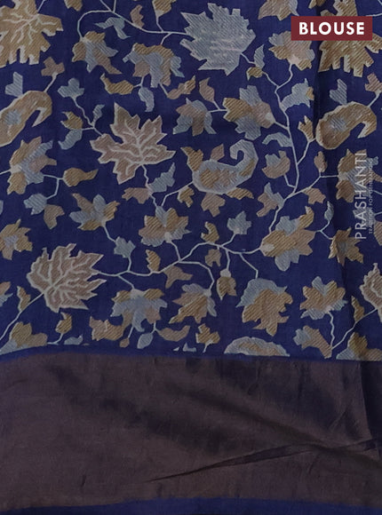 Pure Tussar silk saree red and blue with allover zari checked pattern and zari woven border