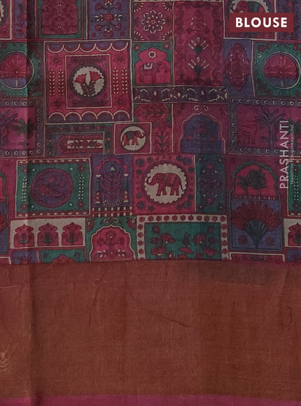 Pure Tussar silk saree cs blue and pink shade with allover zari checked pattern and zari woven border