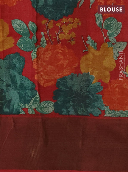 Pure Tussar silk saree mango yellow and red with allover zari checked pattern and zari woven border