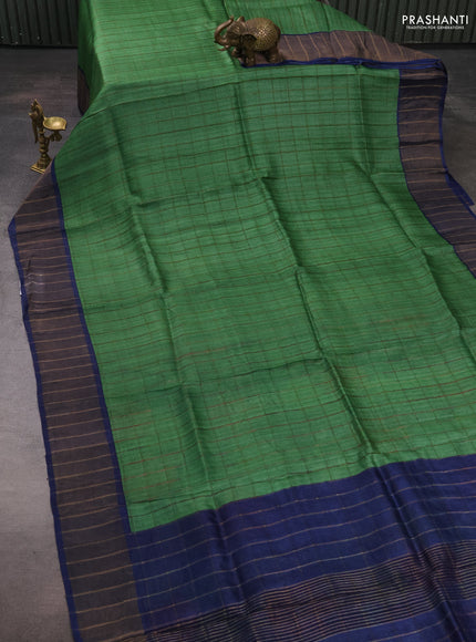 Pure Tussar silk saree green and blue with allover zari checked pattern and zari woven border