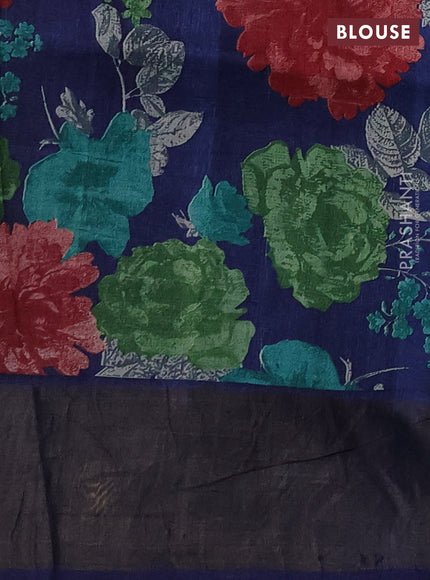 Pure Tussar silk saree green and blue with allover zari checked pattern and zari woven border