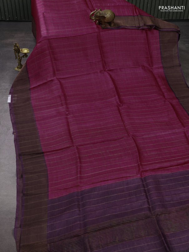 Pure Tussar silk saree pink and deep jamun with allover zari checked pattern and zari woven border