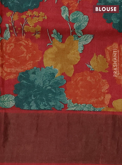 Pure Tussar silk saree navy blue and red with allover zari checked pattern and zari woven border