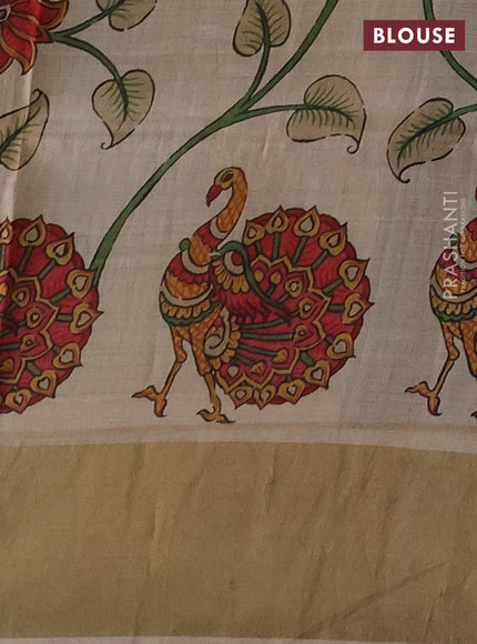 Pure Tussar silk saree black and cream with allover zari checked pattern and zari woven border